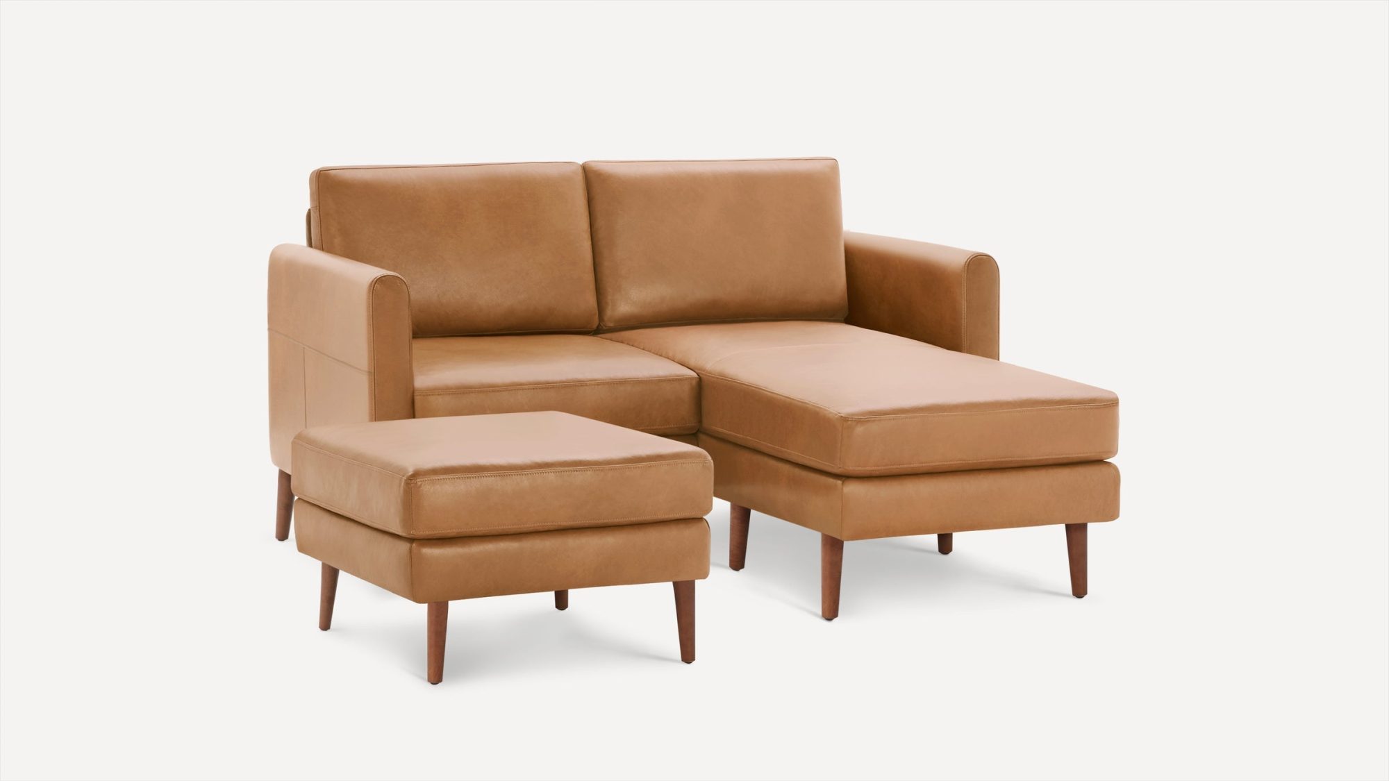 Nomad Leather Loveseat with Chaise and Ottoman