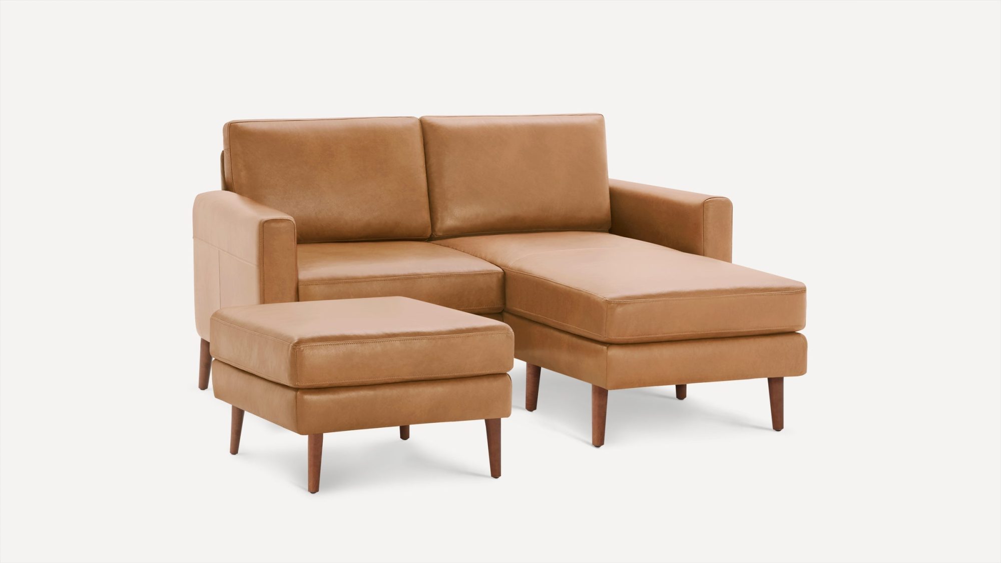 Nomad Leather Loveseat with Chaise and Ottoman