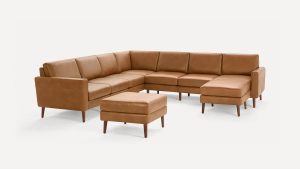 Nomad Leather 7-Seat Corner Sectional with Reversible Chaise and Ottoman